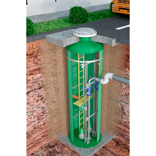 КНС с погружными насосами под проезжей частью
